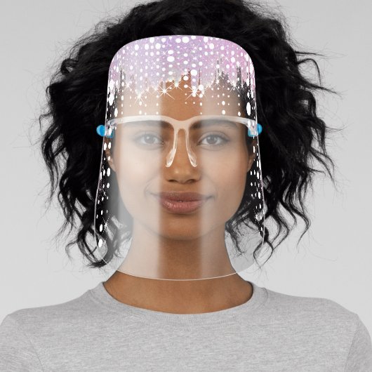 Pretty Pink Glitter Hair with Cute Stars and Dots Face Shield (Insitu)