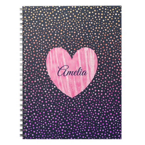 Pretty Pink Glitter Heart Confetti Girly Custom Notebook