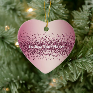 Pretty Pink Glitter Hearts Ceramic Ornament