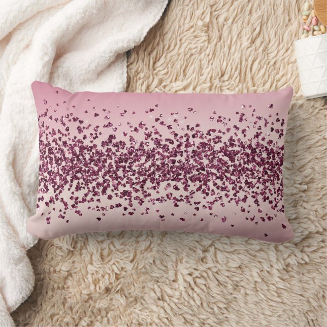 Pretty Pink Glitter Hearts Ombre     Lumbar Pillow (Blanket)