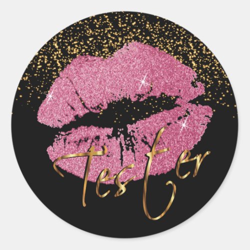 Pretty Pink Glitter Lips 3 _ Tester Classic Round Sticker