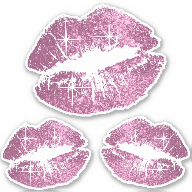 Pretty Pink Glitter Lips - Kiss-Cut Sticker (Front)
