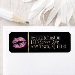 Pretty Pink Glitter Lips Label
