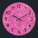 Pretty Pink Glitter Photo Large Clock<br><div class="desc">Photo of glitter in bright or hot pink with black numbers on a clock face. Add a monogram or personalized text. Girly wall clock for her. Faux hot pink glitter.</div>