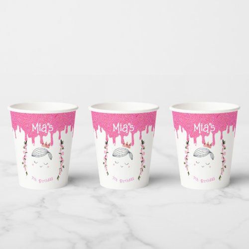 Pretty Pink Glitter Princess Girls Birthday Paper Cups