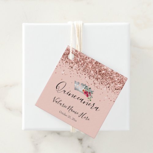 Pretty Pink Glitter Quinceanera Favor Tags