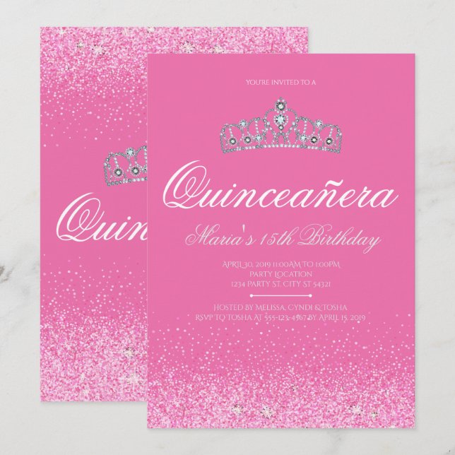 Pretty Pink Glitter, Quinceanera Invitations (Front/Back)