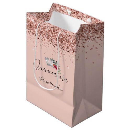 Pretty Pink Glitter Quinceanera Medium Gift Bag