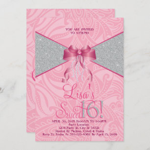 Pretty Pink, Glitter Sweet Sixteen Invitations