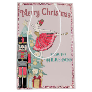 Pretty Pink Glitter & Teal Nutcracker Christmas Medium Gift Bag