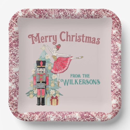 Pretty Pink Glitter  Teal Nutcracker Christmas Paper Plates