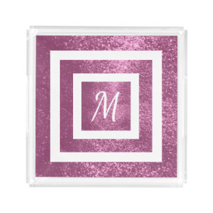 Pretty Pink Glitter with Monogram Acrylic Tray