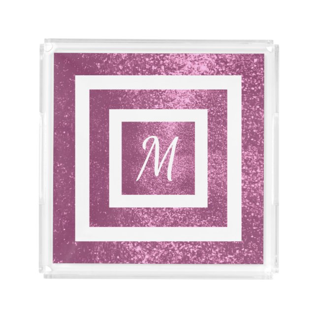 Pretty Pink Glitter with Monogram Acrylic Tray (Front)