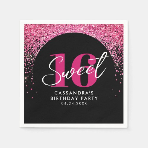 Pretty Pink Glitters Sweet Sixteen Birthday Party Napkins