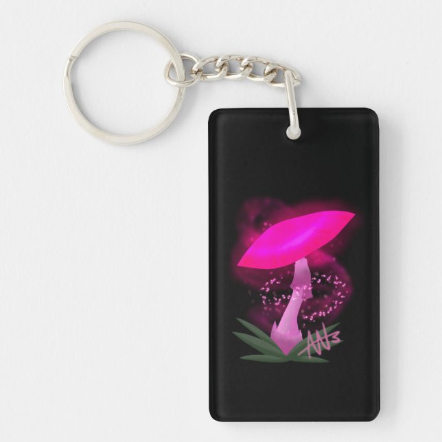 Pretty Pink Glowing Mushroom Keychain (Front)