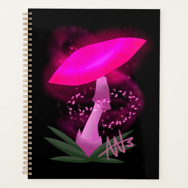 Pretty Pink Glowing Mushroom Planner (Front)