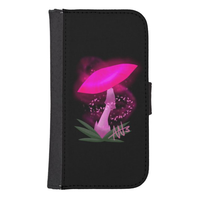 Pretty Pink Glowing Mushroom Wallet Phone Case (Front)
