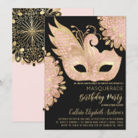 Pretty Pink Gold Black Masquerade Mask Birthday
