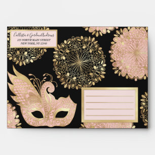 Pretty Pink Gold Black Masquerade Mask Envelope