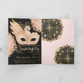 Pretty Pink Gold Black Masquerade Mask Quinceañera Invitation (Inside)