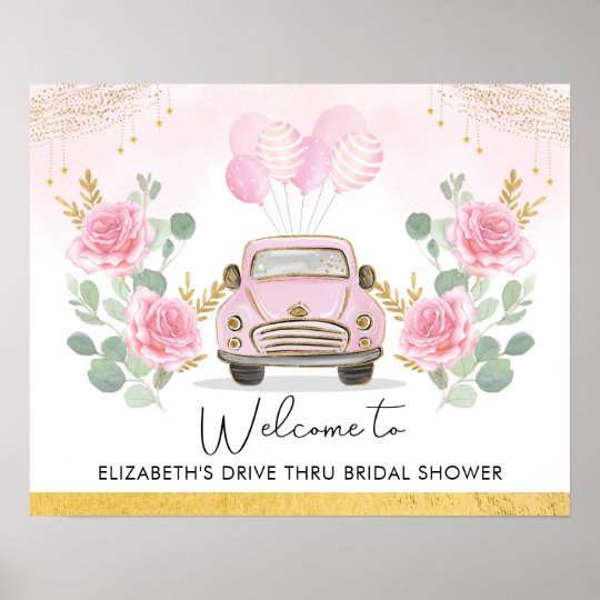 Pretty Pink Gold Drive Thru Bridal Shower Poster