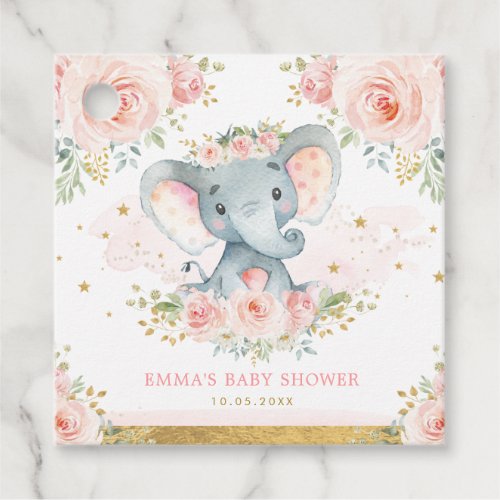 Pretty Pink Gold Elephant Baby Shower Favor Tags