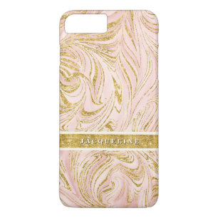 Pretty Pink Gold Foil Glitter Marbled Pattern Art iPhone 8 Plus/7 Plus Case