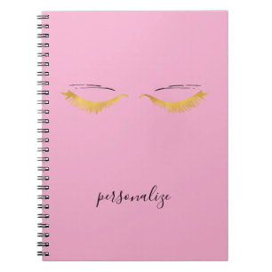 Pretty Pink Gold Glam Eyelashes Notebook