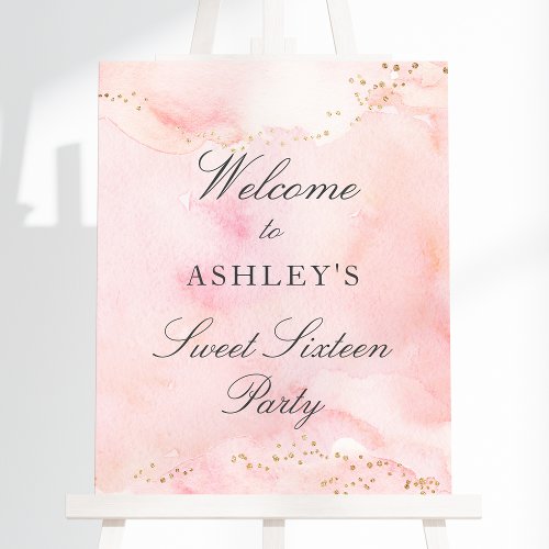 Pretty Pink Gold Glitter Sweet 16 Welcome Sign