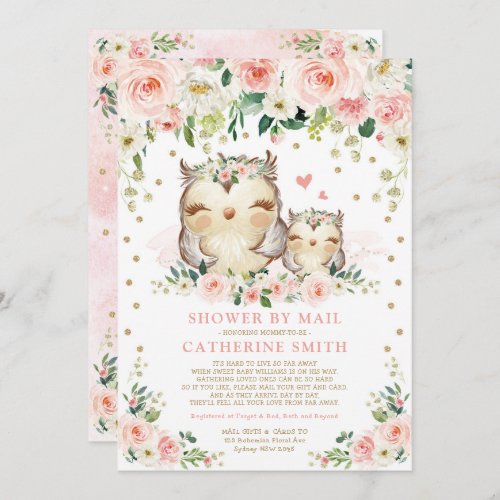 Pretty Pink  Gold Owl Girl Baby Shower By Mail Invitation