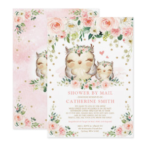 Pretty Pink & Gold Owl Girl Baby Shower By Mail Invitation