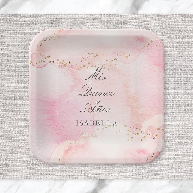 Pretty Pink + Gold Quinceañera Mis Quince Años Paper Plates (Creator Uploaded)