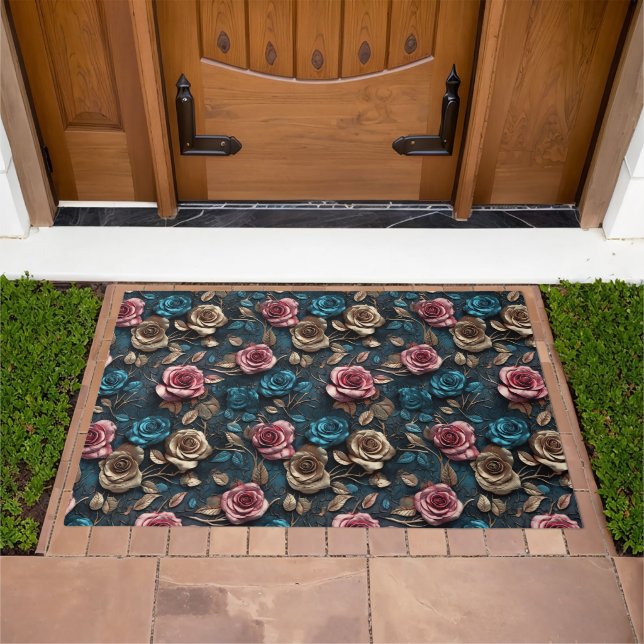 Pretty Pink Gold Roses  Doormat (Outdoor)