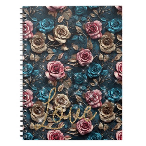 Pretty Pink Gold Roses Glitter Love Notebook