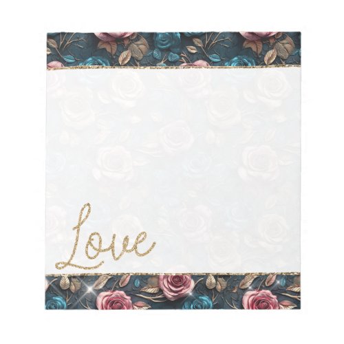 Pretty Pink Gold Roses Glitter Love Notepad