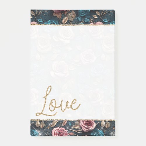 Pretty Pink Gold Roses Glitter Love Post_it Notes