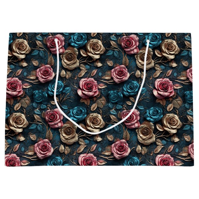Pretty Pink Gold Roses  Large Gift Bag (Front)
