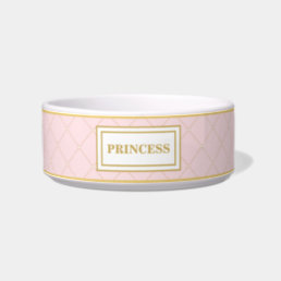 Pretty Pink &amp; Gold Royal Princess Cat Dog Pet Bowl