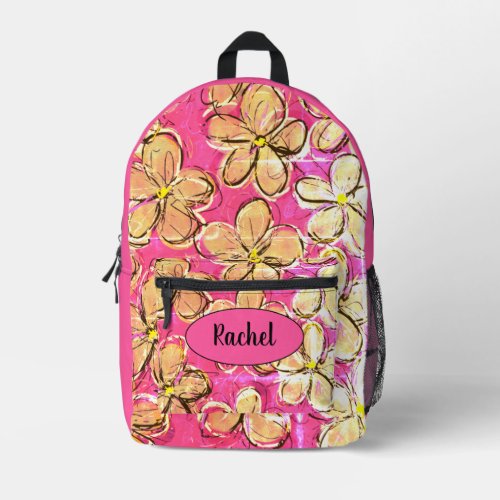 Pretty Pink Gold Tropical Flower  Printed Backpack