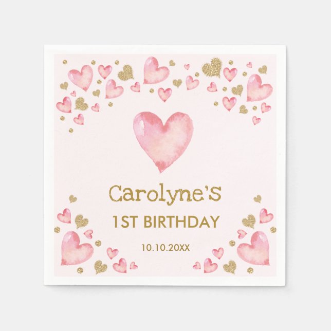 Pretty Pink Gold Valentines Sweetheart Birthday Napkins (Front)