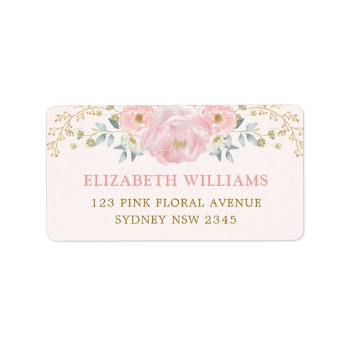 Pretty Pink Gold Watercolor Flower Return Address Label