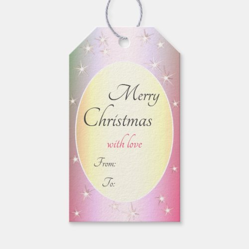 Pretty Pink Gradient Gold Effect Personalized Xmas Gift Tags