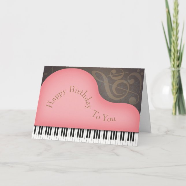 Pretty Pink Grand Piano Custom Large Card (Front)