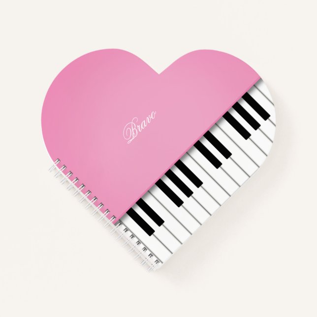 Pretty Pink Grand Piano Music Keyboard Custom Notebook (Front)