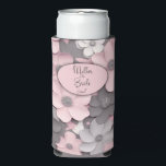Pretty Pink-Gray 3D Poppies Mother of the Bride Seltzer Can Cooler<br><div class="desc">Beautiful Pink-Gray 3D Poppies Floral Bridal Party Can Cooler. Introducing the Dreamy Floral Bridal Can Cooler – a special accessory just for you! 🌸 With a soft gray background adorned with pretty pink and gray flowers, this can cooler is a dreamy garden you can carry everywhere. The word "Mother of...</div>