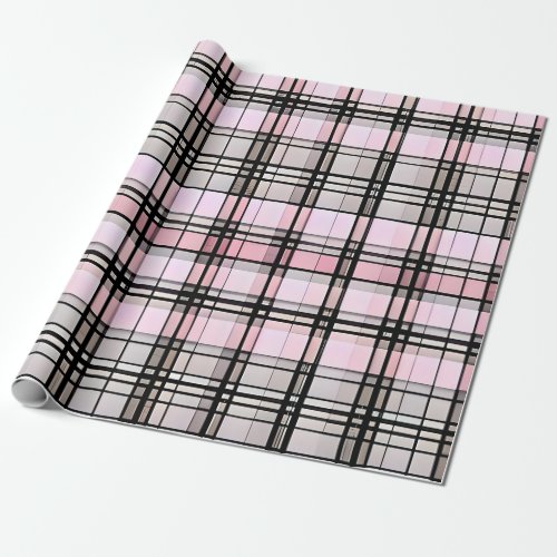 Pretty Pink Gray and Black Plaid Gift Wrap