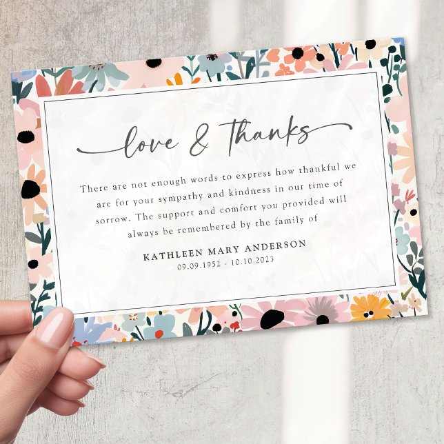 Pretty Pink Gray Floral Sympathy Funeral Thank You Card (Creator Uploaded)