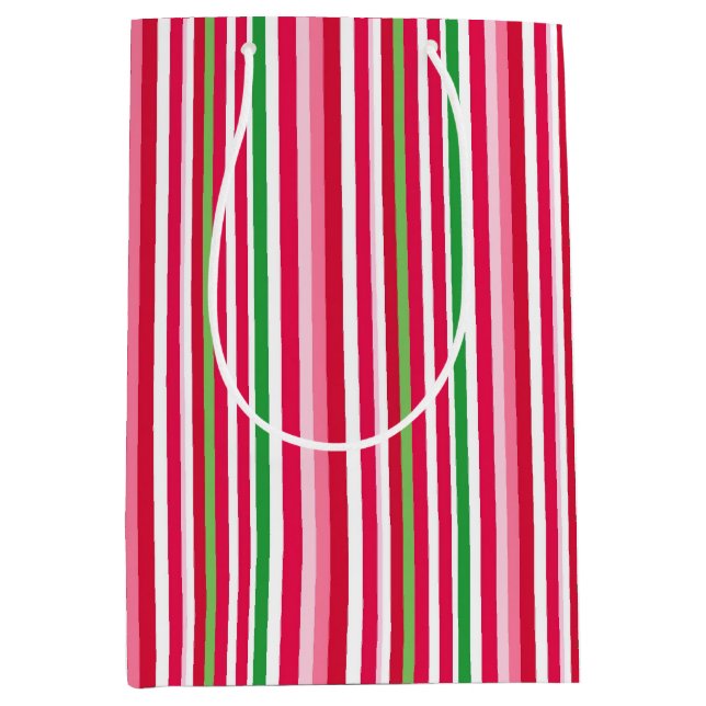 Pretty Pink, Green and Red Stripes Medium Gift Bag (Front)