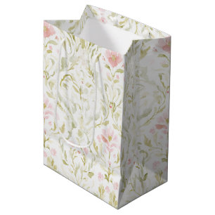 Pretty Pink Green Floral Bridal Shower Medium Gift Bag