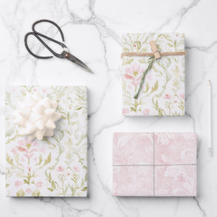 Pretty Pink Green Floral Bridal Shower Wrapping Paper Sheets